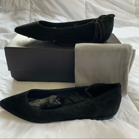 B Brian Atwood Skylar Lace Up Black Suede Flats - Picture 5 of 16